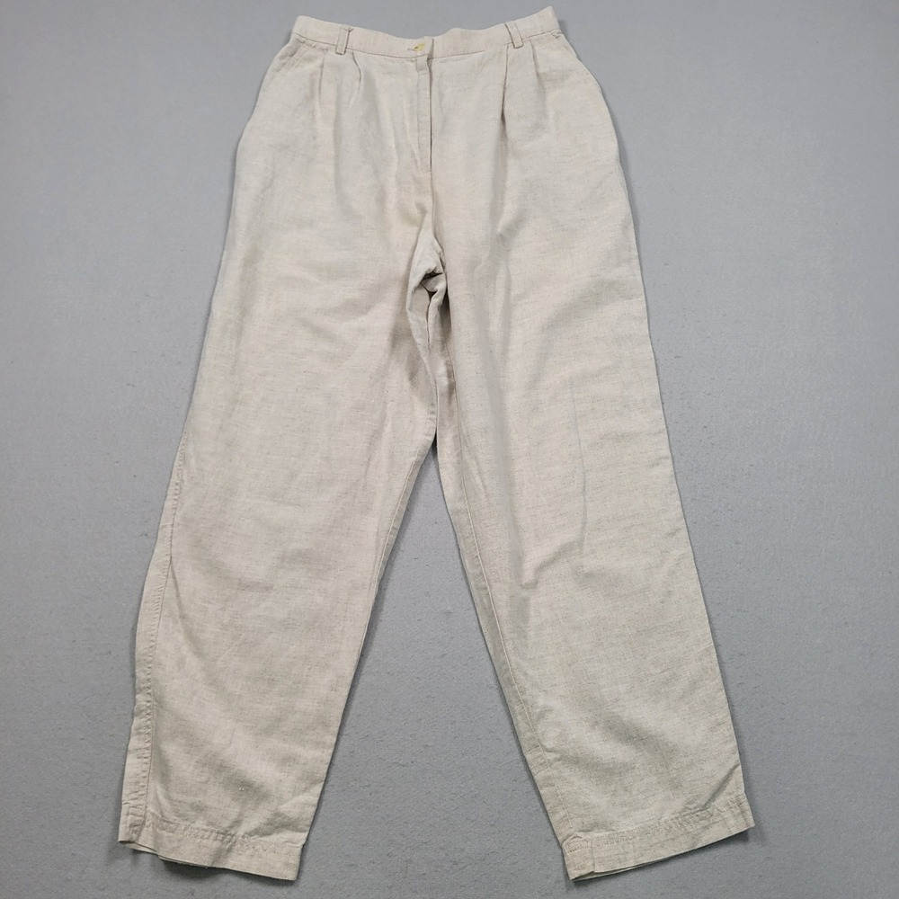 Susan Bristol Casuals Linen Blend Pleated Pants Beige Petite 10P vintage cottage